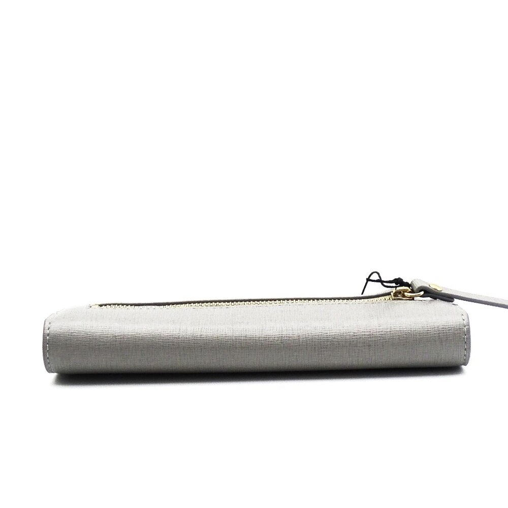 FURLA Grey Saffiano Leather Gold Plated Logo Bifold Wallet - Picture 5 of 8